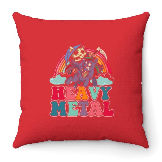 Heavy Grim Unicorn Rainbow Metal Music Lover Rock Throw Pillows