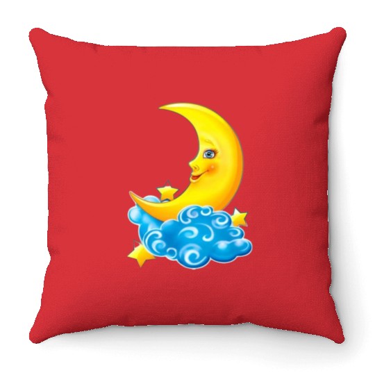 dessin de croissant de lune Throw Pillows