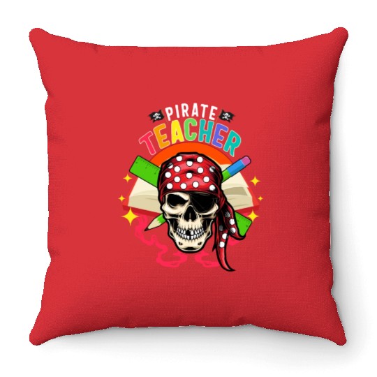Halloween Teacher Throw Pillows, Pirate Teacher Skull