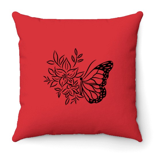 butterfly flower Throw Pillows