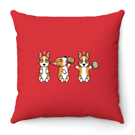 Corgi Beer Lover Throw Pillows