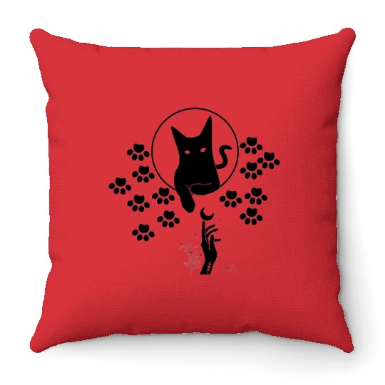 Funny cat Throw Pillows , black pets Throw Pillows