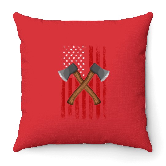 Axe Throwing american flag Hatchet Axe Throwing Throw Pillows