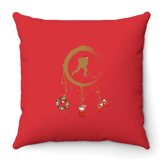 Winter dreamcatcher Christmas Ice hockey Throw Pillows
