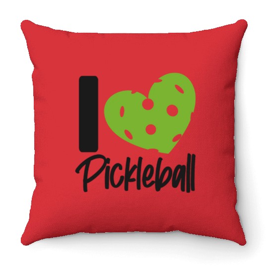 Pickleball Heart I Love Pickleball Throw Pillows