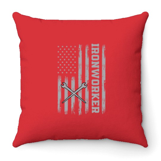 American Ironworker Throw Pillows