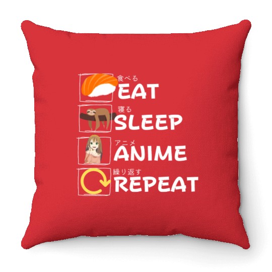 Eat Sleep Anime Repeat Throw Pillows, Anime Manga