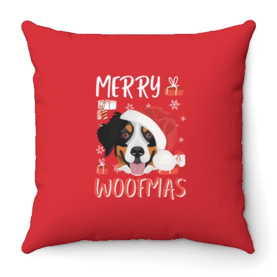 Bernese Mountain Dog Merry Christmas Throw Pillows