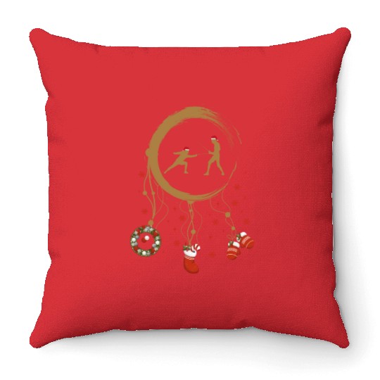 Winter dreamcatcher Christmas Fencing Throw Pillows