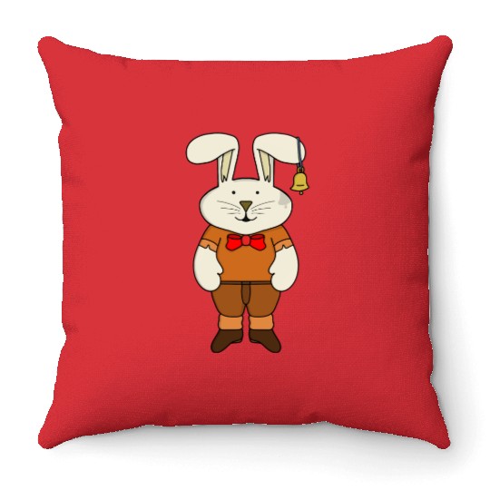 Bunny with a bell in his ear Throw Pillows