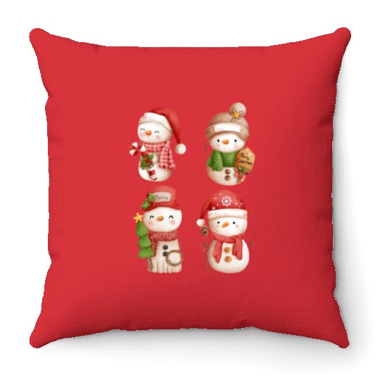 Snowmen in christmas mode happy holidays Throw Pillows