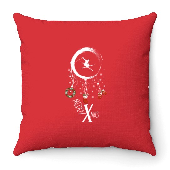 Winter dreamcatcher Christmas Skiing Throw Pillows