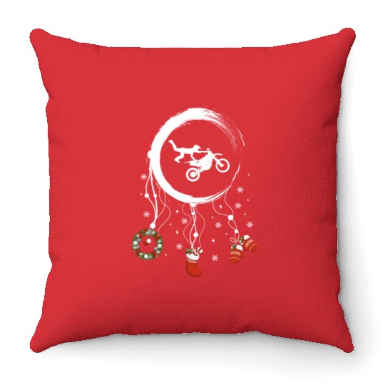 Winter dreamcatcher Christmas Motocross Throw Pillows