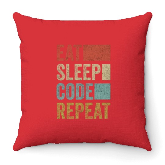 Software Developer Coder Retro Eat Sleep Code Throw Pillows