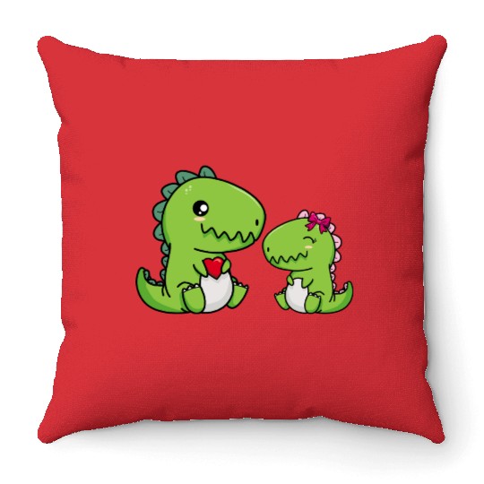 Big sister brother dino siblings boy girl heart Throw Pillows