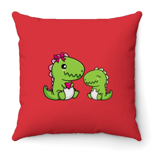 Big sister brother dino siblings boy girl heart Throw Pillows