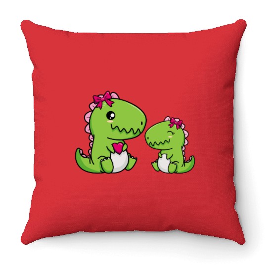 Big sister brother dino siblings boy girl heart Throw Pillows