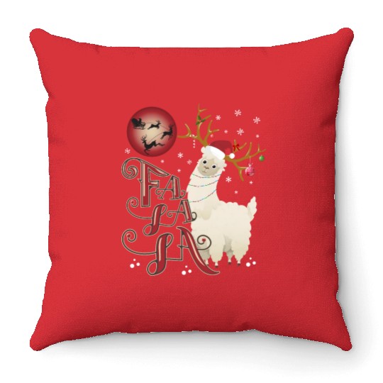 Fa la la llama xmas christmas Throw Pillows