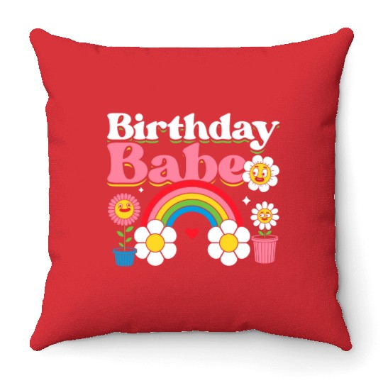 Pastel Daisy Rainbow Birthday Girl Throw Pillows