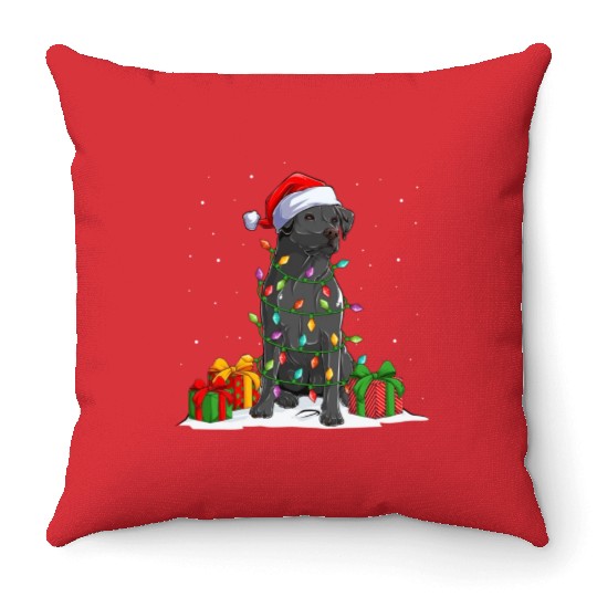 Black Lab Labrador Christmas Lights Pajama Dog Throw Pillows
