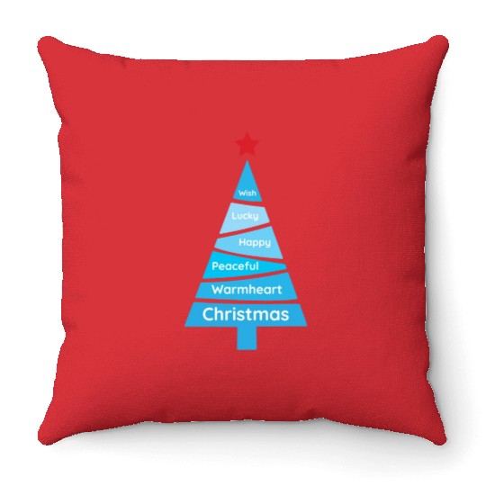 Minimalist Light Blue Christmas Pine Throw Pillows