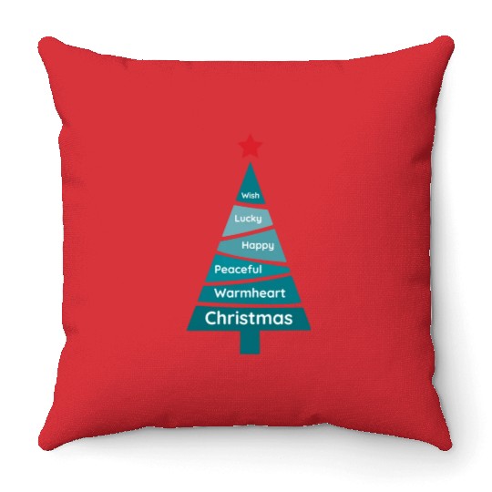 Minimalist Teal Blue Christmas Pine Throw Pillows