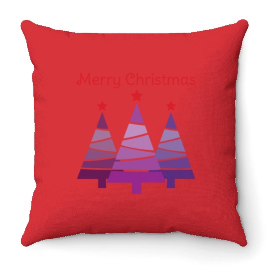 Minimalist Merry Christmas Pines Throw Pillows