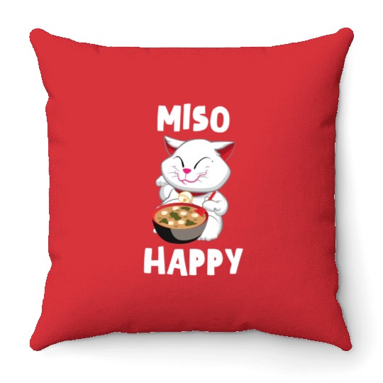 Miso Happy Funny Japanese Cat Miso Throw Pillows
