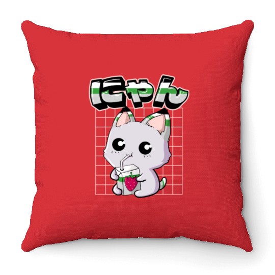 Demiromantic Pride Kawaii Cat Strawberry Milk Throw Pillows