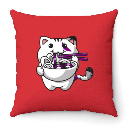 Asexual Pride Kawaii Cat Ramen Noodles Asexual Fla Throw Pillows