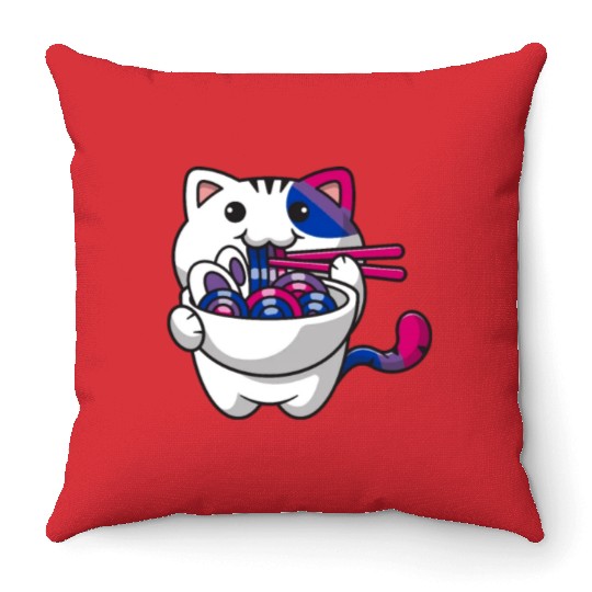 Bisexual Pride Bi Kawaii Cat Ramen Noodles Bisexua Throw Pillows