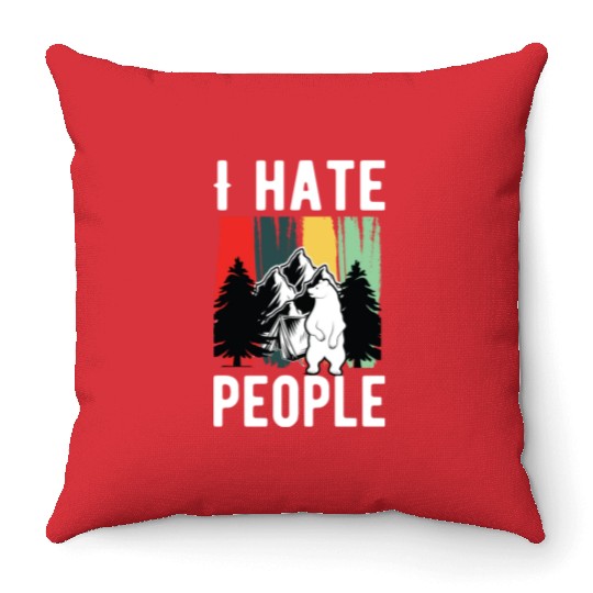 Vintage Camping Costume Of Bear Says I Hate People Throw Pillows