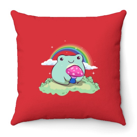 Bisexual Pride Bi Kawaii Frog Mushroom Cottagecore Throw Pillows
