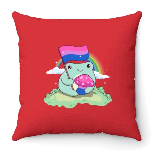 Bisexual Pride Bi Kawaii Frog Mushroom Bisexual Fl Throw Pillows