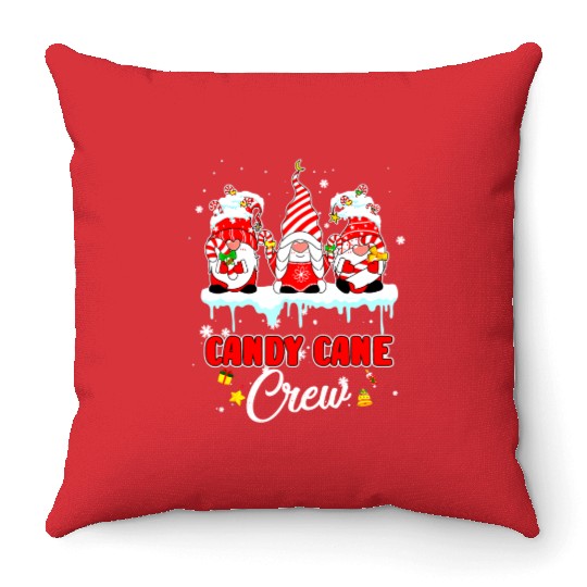 Candy Cane Crew Funny Gnome Family Christmas Throw Pillows