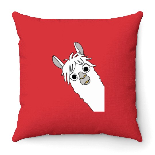 Laughing alpaca comic lama in white with big eyes Throw Pillows