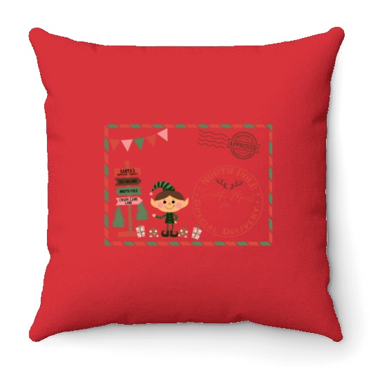 Santa Letter Elfe North Pole Specjal Delivery Mail Throw Pillows