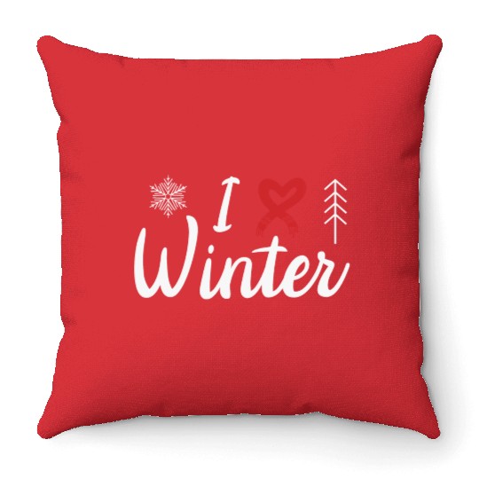 I Love Winter, Snow, Cold And Snowman Throw Pillows