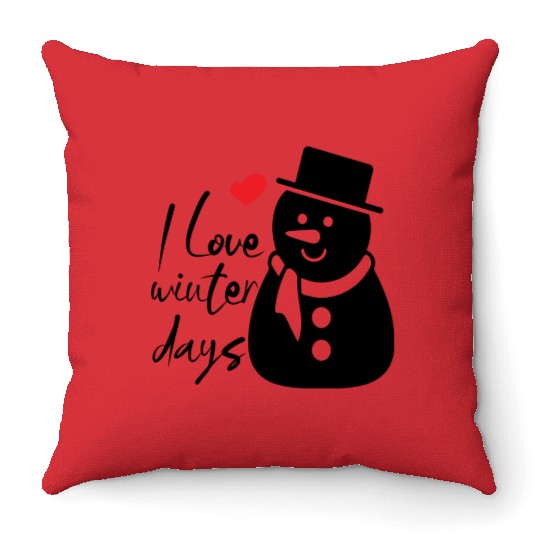 I Love Winter, Snow, Cold And Snowman Throw Pillows