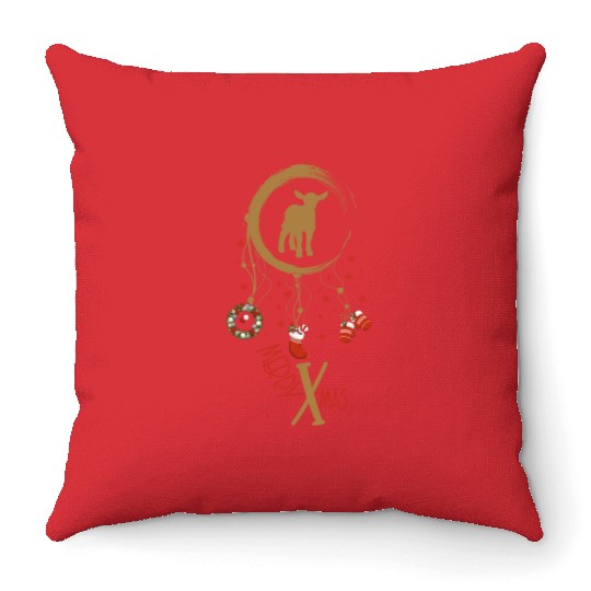 Winter dreamcatcher Christmas Lamb Throw Pillows