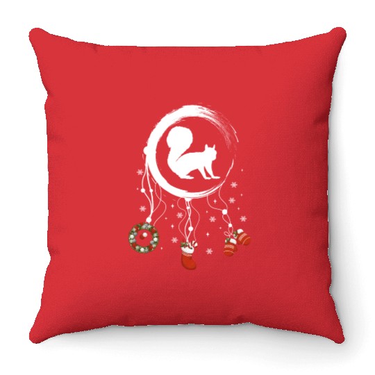 Winter dreamcatcher Christmas Squirrel Throw Pillows