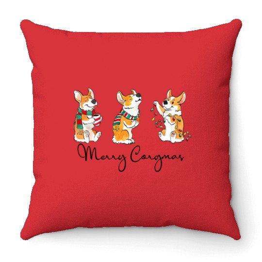 Corgi Merry Corgmas Christmas Lover Corgi Mom Gift Throw Pillows
