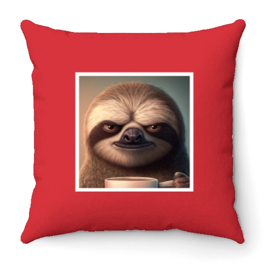 3d Sloth grumpy Coffee I hate people good morning Throw Pillows