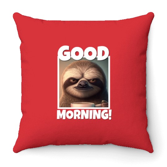 3d Sloth grumpy Coffee I hate people good morning Throw Pillows