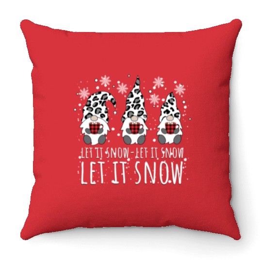 LET IT SNOW Winter Gnome Leopard Buffalo Plaid Throw Pillows