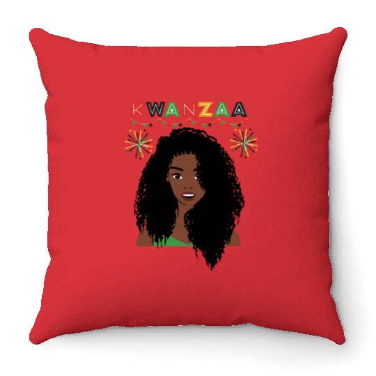 Happy Kwanzaa African Pride Black Woman Throw Pillows