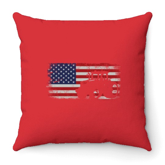Farming Farmer American Flag Us Throw Pillows