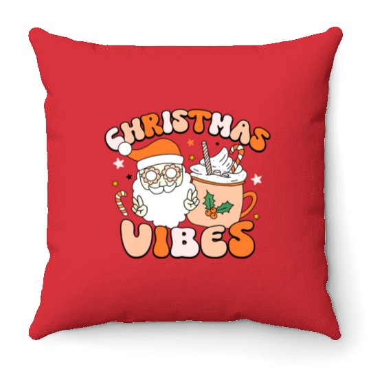 Retro Groovy Christmas Vibes Cute Santa Claus Xmas Throw Pillows