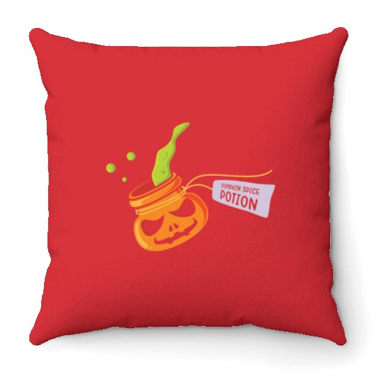 Pumpkin Spice Potion Coffee Enthusiast Halloween Throw Pillows