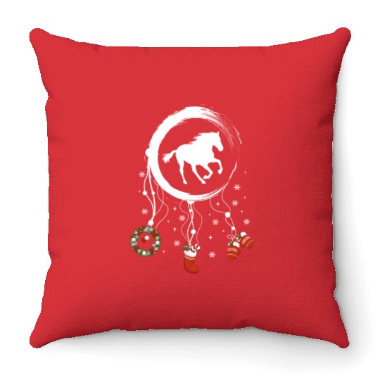 Winter dreamcatcher Christmas Horse Throw Pillows